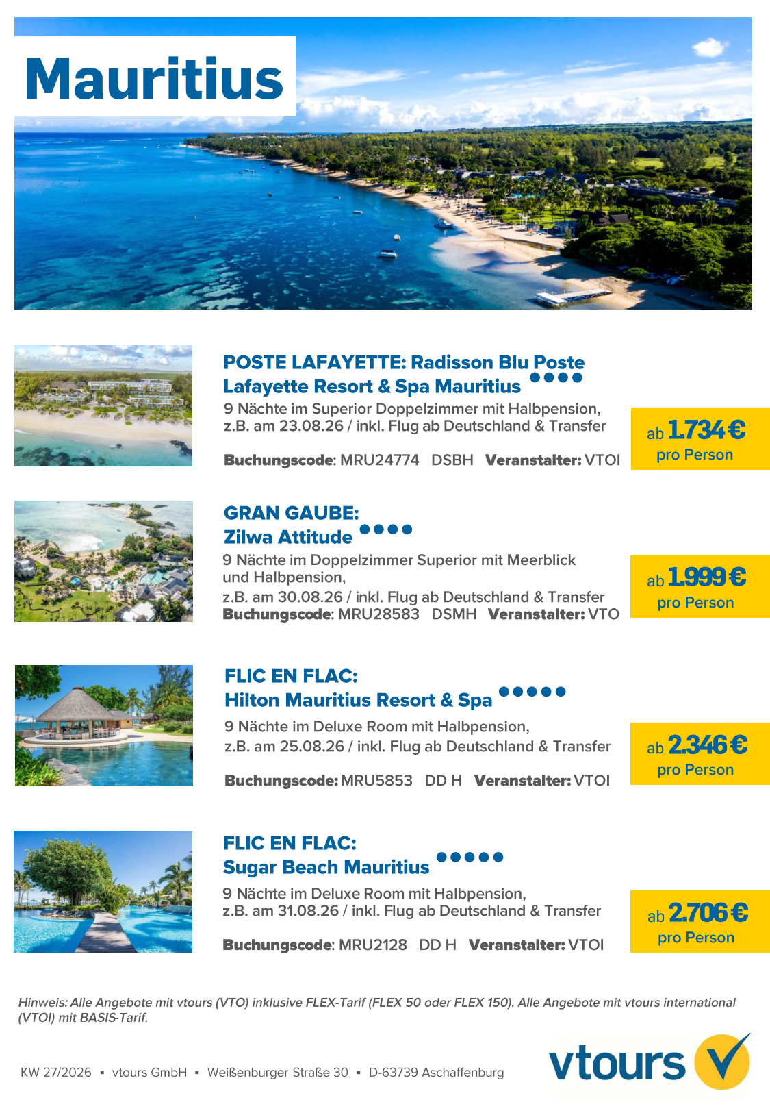 VTOURS Freitagsangebote